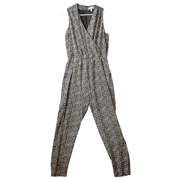 Rebecca Taylor Floral Print Black and White Silk Sleeveless Jumpsuit Size 12 New - Picture 1 of 11